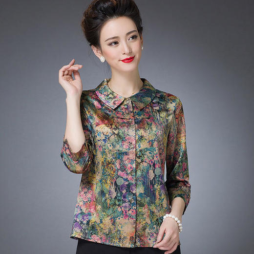 W-FGY21702夏新款宽松大码印花妈妈装薄款打底衬衫 商品图2