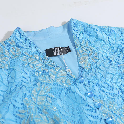 佐尔美春秋季新款纯色蕾丝复古气质镂空女士V领中长裙E91LL16 商品图1