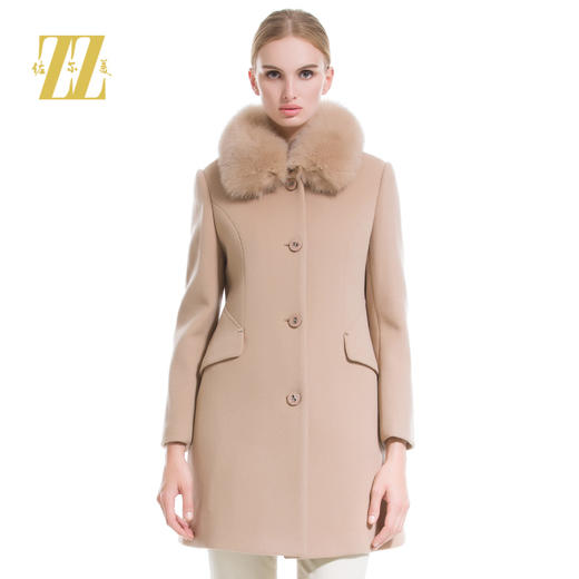 佐尔美毛领羊毛大衣女中长款修身大码羊毛呢外套E44ZH41 商品图0