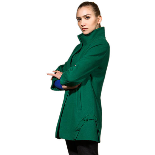 佐尔美春秋季女装纯色羊毛呢大衣修身显瘦七分袖暗扣外套E44ZZ63 商品图1