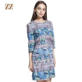 佐尔美秋季新品收腰显瘦印花连衣裙两色可选E64LL35