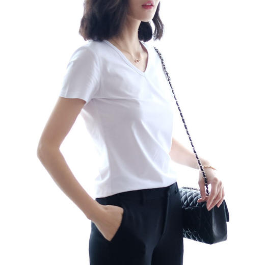 丁摩 纯棉短袖显瘦V领T恤18-02DB99-24.05.31 商品图10