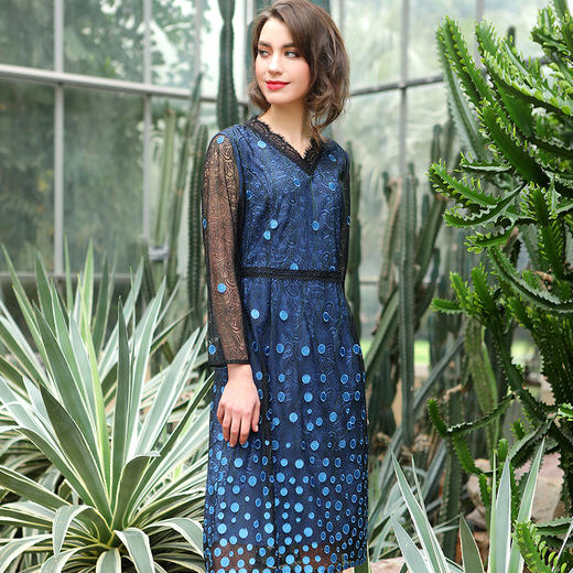 佐尔美春秋季新品复古波点镂空蕾丝气质女士中长裙E91LL25 商品图1