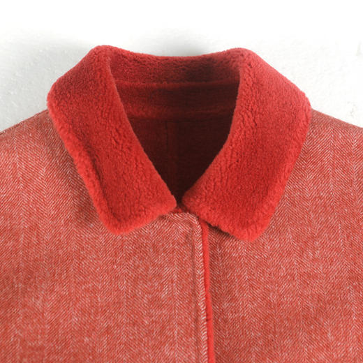 佐尔美冬季新品格纹两面穿女士中老年羊剪绒外套呢外套E84YJ36 商品图2