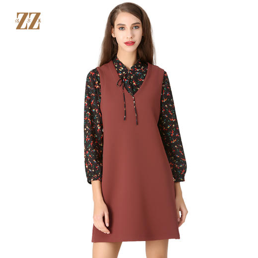 佐尔美秋季女装纯色百搭无袖修身显瘦连衣裙中裙E73LL36 商品图0