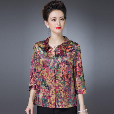 W-FGY21702夏新款宽松大码印花妈妈装薄款打底衬衫 商品图3