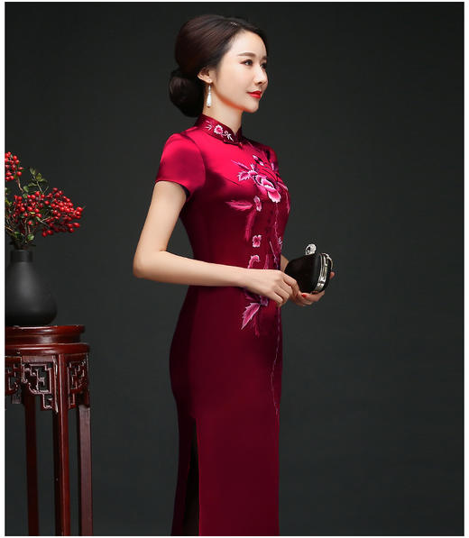 LY-00812妈妈装婚宴服长款端庄大气修身显瘦厚缎刺绣旗袍 商品图7