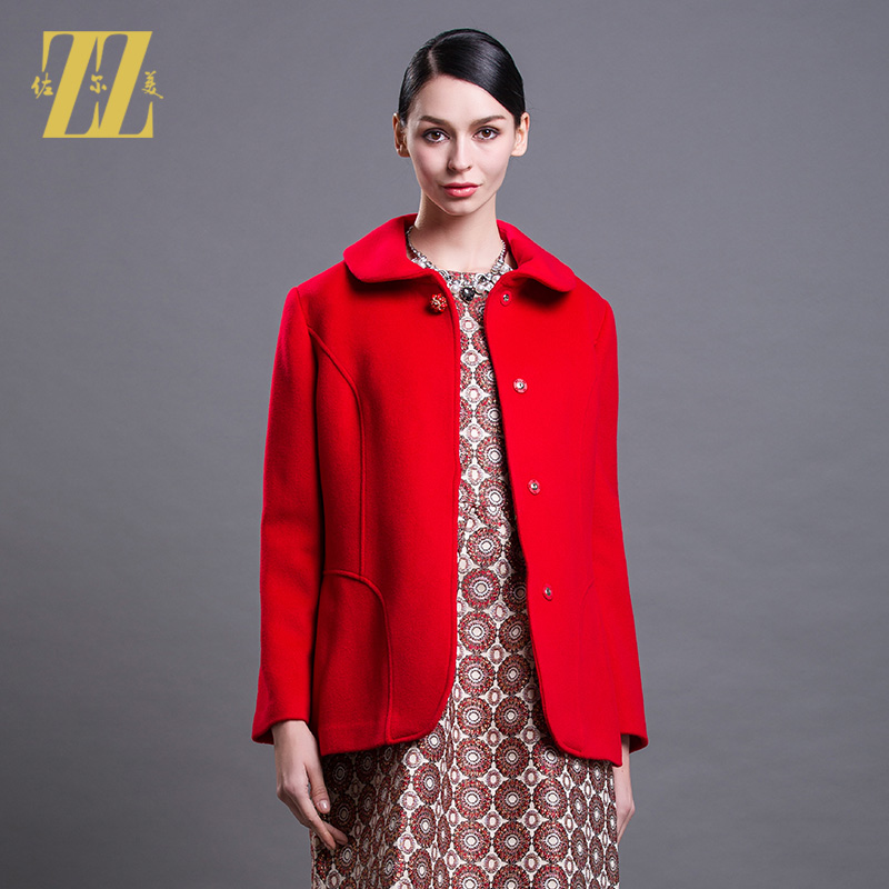佐尔美冬季新款纯色单排扣修身显瘦羊毛大衣外套女E54ZD07