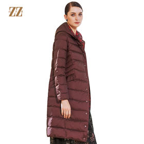 佐尔美冬季新款双穿长款复古印花连帽羽绒服E94YY09