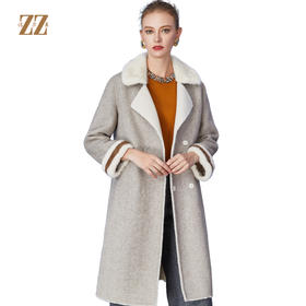 佐尔美冬季新品 纯色气质中老年女士中长款羊剪绒毛领大衣E84YJ27