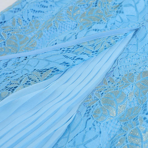 佐尔美春秋季新款纯色蕾丝复古气质镂空女士V领中长裙E91LL16 商品图3