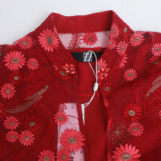 佐尔美秋季新款喜庆红七分袖假两件修身收腰连衣裙女E93LL21 商品图1