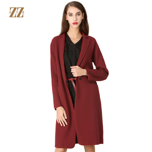 佐尔美冬季女装纯色百搭针织羊毛呢子大衣外套双面呢E64SR04 商品图0