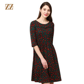 佐尔美新品春秋季新品女士修身显瘦碎花中长款连衣裙E73LL41