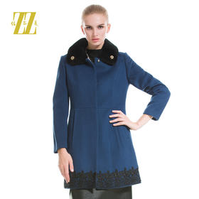 佐尔美冬季新品中长款羊毛大衣毛领毛呢外套 呢子E44ZT50