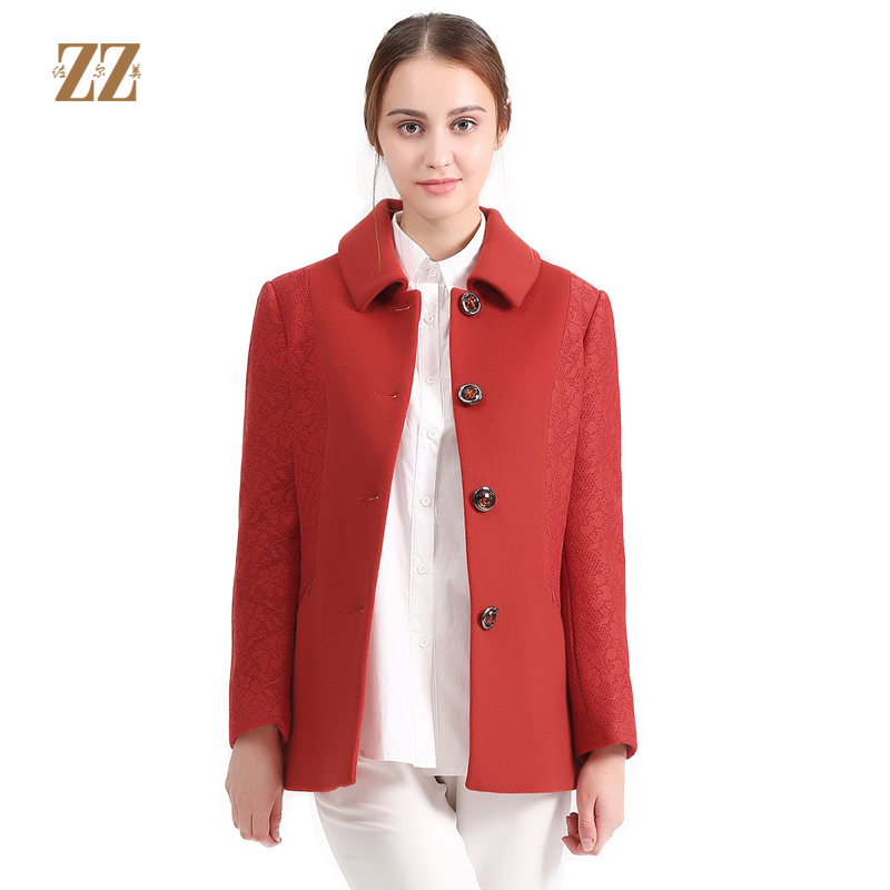 佐尔美新品秋冬新品女装短款纯色花案妈妈装毛呢外套E64ZD43