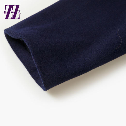 佐尔美圆领拼皮中长款九分袖毛呢大衣拉链羊毛呢子外套女E44ZZ91 商品图2