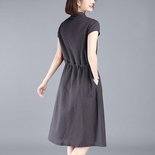 XFFS-1918新款棉麻显瘦纯色中长款大码宽松收腰裙子 商品图1