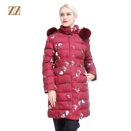 佐尔美冬季新款加厚气质复古长款连帽狐毛领羽绒服E84YH03 商品图0