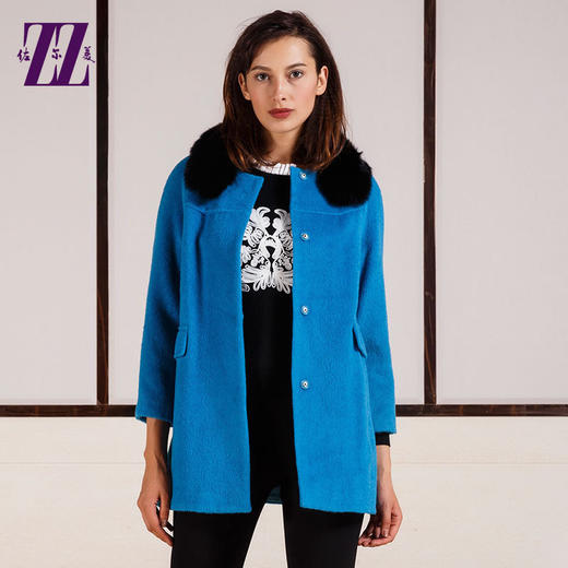 佐尔美新品毛领羊毛呢子中长款大衣中老年女装妈妈外套E44ZH90 商品图0