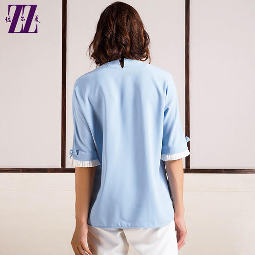 佐尔美圆领套头花边袖衬衫女装上衣T恤打底衫秋季新款E61CC02 商品图4