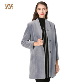 佐尔美冬季女装纯色百搭羊剪绒羊毛呢子大衣外套E64YJ56