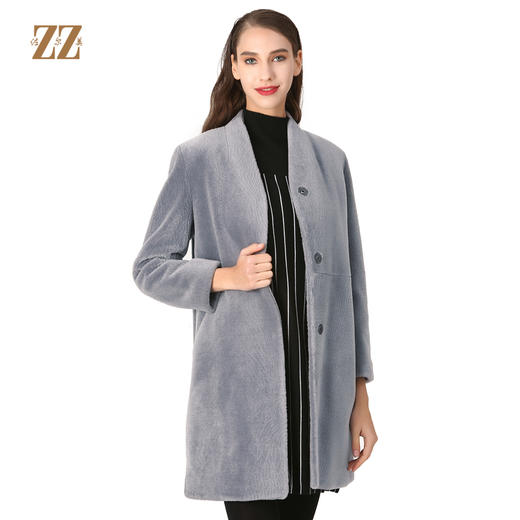 佐尔美冬季女装纯色百搭羊剪绒羊毛呢子大衣外套E64YJ56 商品图0