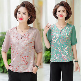 YCE-A744-A802短款妈妈洋气中老年女装雪纺碎花小衫ZXH