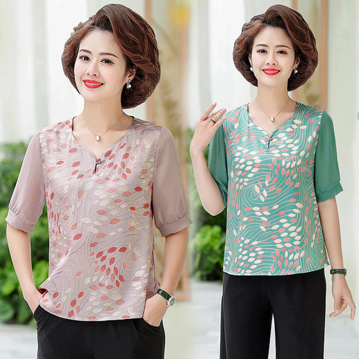YCE-A744-A802短款妈妈洋气中老年女装雪纺碎花小衫ZXH 商品图0
