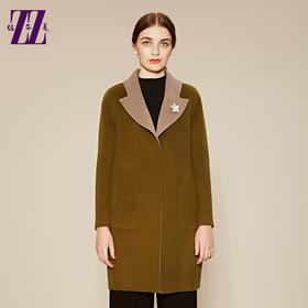 佐尔美新品冬季女装双面羊毛呢大衣女款大码修身中长款E64SM12
