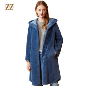 佐尔美新品冬季新品 中老年减龄纯色连帽羊剪绒大衣外套E84YJ33