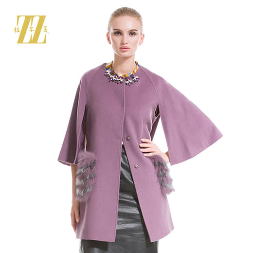 佐尔美冬装羊毛大衣 斗篷七分袖圆领中长款毛呢外套女呢子E44ZH66 商品图0