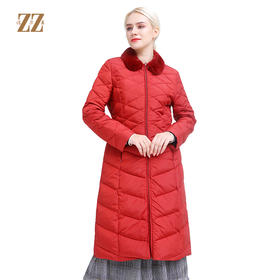 佐尔美冬季新款气质修身长款灰鸭绒貂毛领羽绒服E84YO08