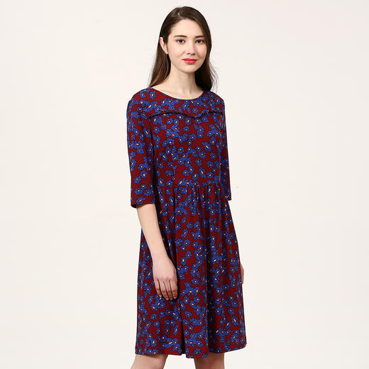 佐尔美新品春秋季新品女士修身显瘦碎花中长款连衣裙E73LL41 商品图1