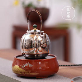 莺歌烧朱地金山纹矮炉电陶炉 家用煮茶茶炉 台式小型铁壶银壶泡茶煮茶器