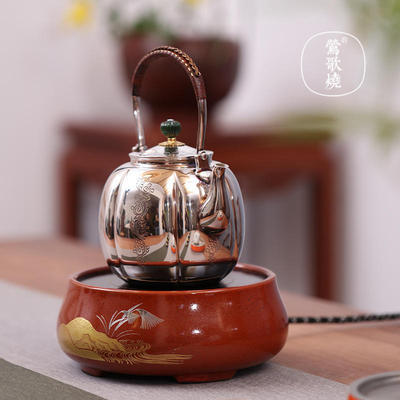 莺歌烧朱地金山纹矮炉电陶炉 家用煮茶茶炉 台式小型铁壶银壶泡茶煮茶器 商品图0