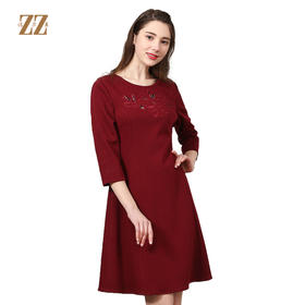 佐尔美新品春秋新品纯色修身中国风婚庆喜宴妈妈装连衣裙E73LL33