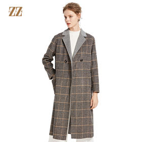 佐尔美冬季新品 潮流格纹中老年女士减龄羊毛双面呢大衣E84SM10