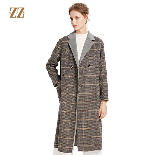 佐尔美冬季新品 潮流格纹中老年女士减龄羊毛双面呢大衣E84SM10 商品图0