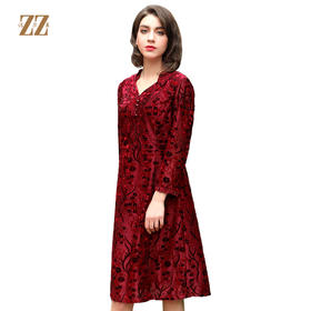 佐尔美春秋季新款潮流时尚蕾丝绣花网纱改良旗袍连衣裙E83LL33