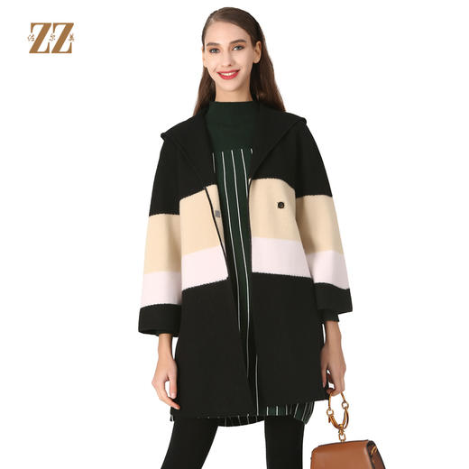 佐尔美冬季女装拼色百搭针织羊毛呢子大衣外套双面呢E64SR01 商品图0