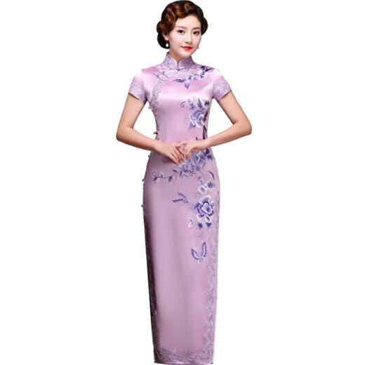 LY-00582新款礼服旗袍真丝绣花端庄气质高档长款旗袍裙 商品图3