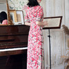 OY-90300立领斜襟中袖印花长款低开叉旗袍 商品缩略图4