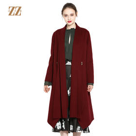 佐尔美ZZ 新品反季纯色简约气质女士中长款双面呢大衣E64SM34