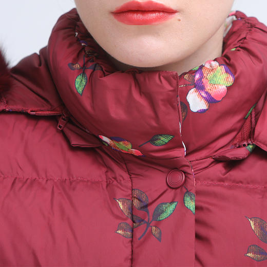 佐尔美冬季新款加厚气质复古长款连帽狐毛领羽绒服E84YH03 商品图2