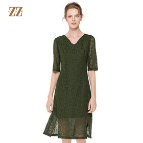 佐尔美新品秋季上新女士修身显瘦纯色气质镂空连衣裙E81LL06