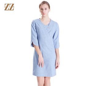 佐尔美春秋女装纯色简约舒适清新直筒五分袖连衣裙OL中裙E63LL15A