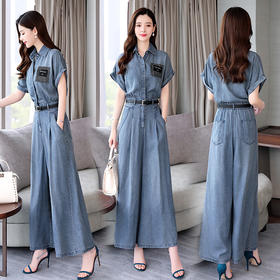 WZNH-GJC1989配腰带夏季潮流舒适简约时尚百搭牛仔两件套