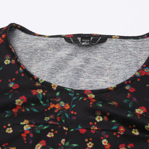 佐尔美秋装女新款黑色碎花修身秋冬长袖束腰连衣裙E73LL31 商品图1