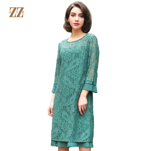 佐尔美春秋季新款纯色气质复古镂空流苏圆领连衣裙E91LL02 商品图0